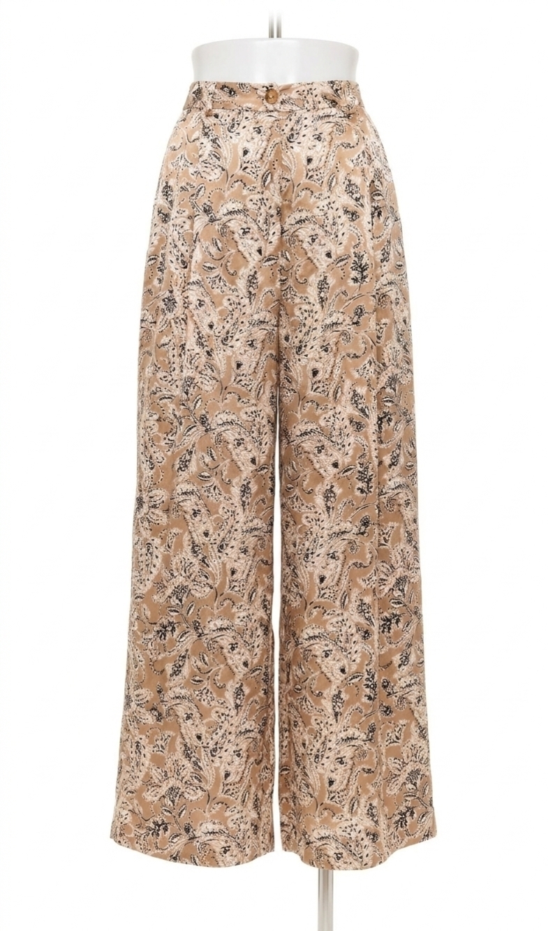 NEW CAMI NYC fabian high rise charmeuse pant neutral paisley in brown